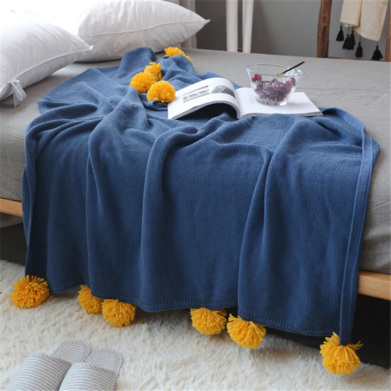 

130x160cm Nordic Cotton Color Ball Soft Child Air Conditioning Blanket Ins Style Spring Summer Fall Wild Bed Flag Towel