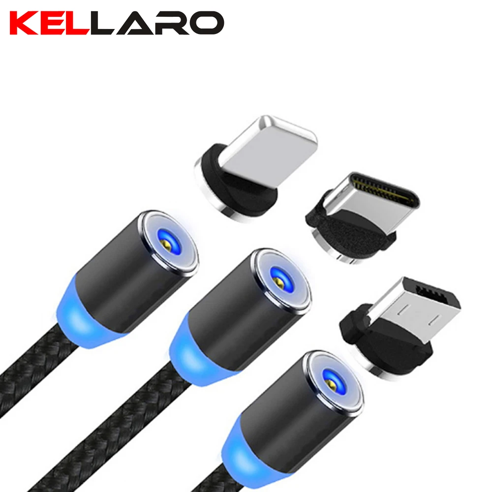 12 v usb KELLARO Magnetic USB Cable Charging Type C Charger Line Android Nylon Braided Mobile Phone Accessories Cord 65 watt charger phone Chargers