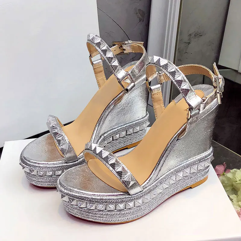 

MEW Platform Sandals Women Open Toe Rivet Mixed Color Wedges Shoes For Women Runway High Heels Gladiator Party Dress Shoes Woman