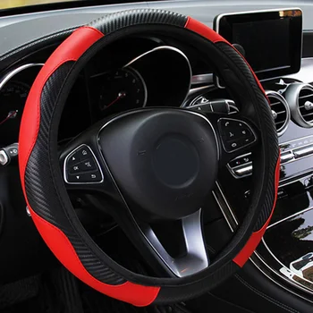 

15 Carbon Fiber Stitching Steering Wheel Cover Black&Red Non-slip Black 37-38cm Elastic style Eco-friendly fine workmanship kit