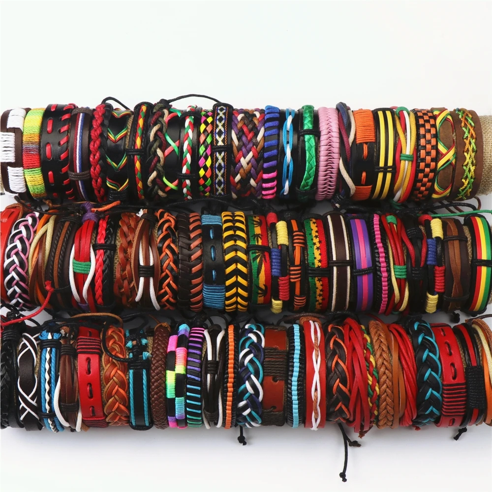 Colorful Braid Leather Adjustable Bracelets Bangles For Women Men 10/20/30/50/100pcs/lot