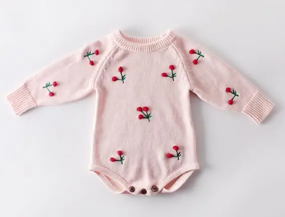 Вязаный детский комбинезон; осенняя одежда для новорожденных; Детский комбинезон с длинными рукавами и помпоном для маленьких мальчиков и девочек; комбинезон - Цвет: 82094 Pink