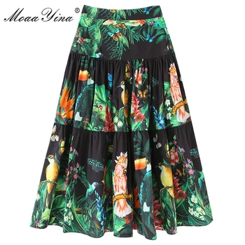 

MoaaYina Summer Women Rose Floral-Print Elegant Cotton skirt