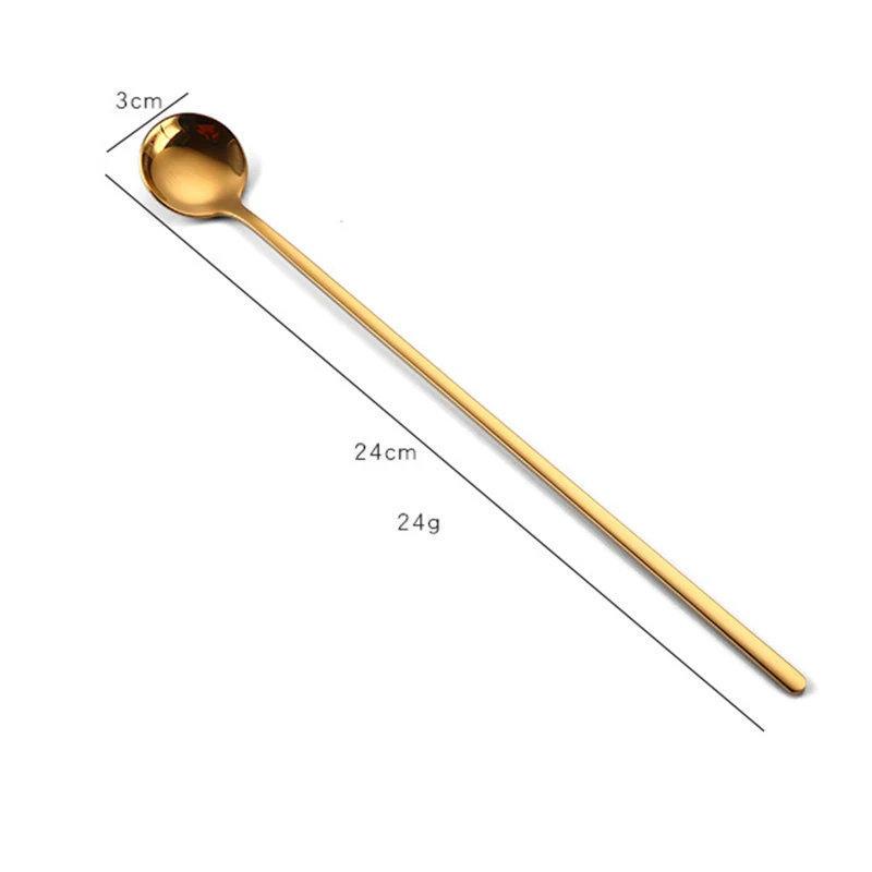 YOMDID Colorful Stainless Steel Long Handle Spoons Creative Korean Cold Drink Ice Cream Coffee Tea Stir Spoon Bar Kitchen Tool