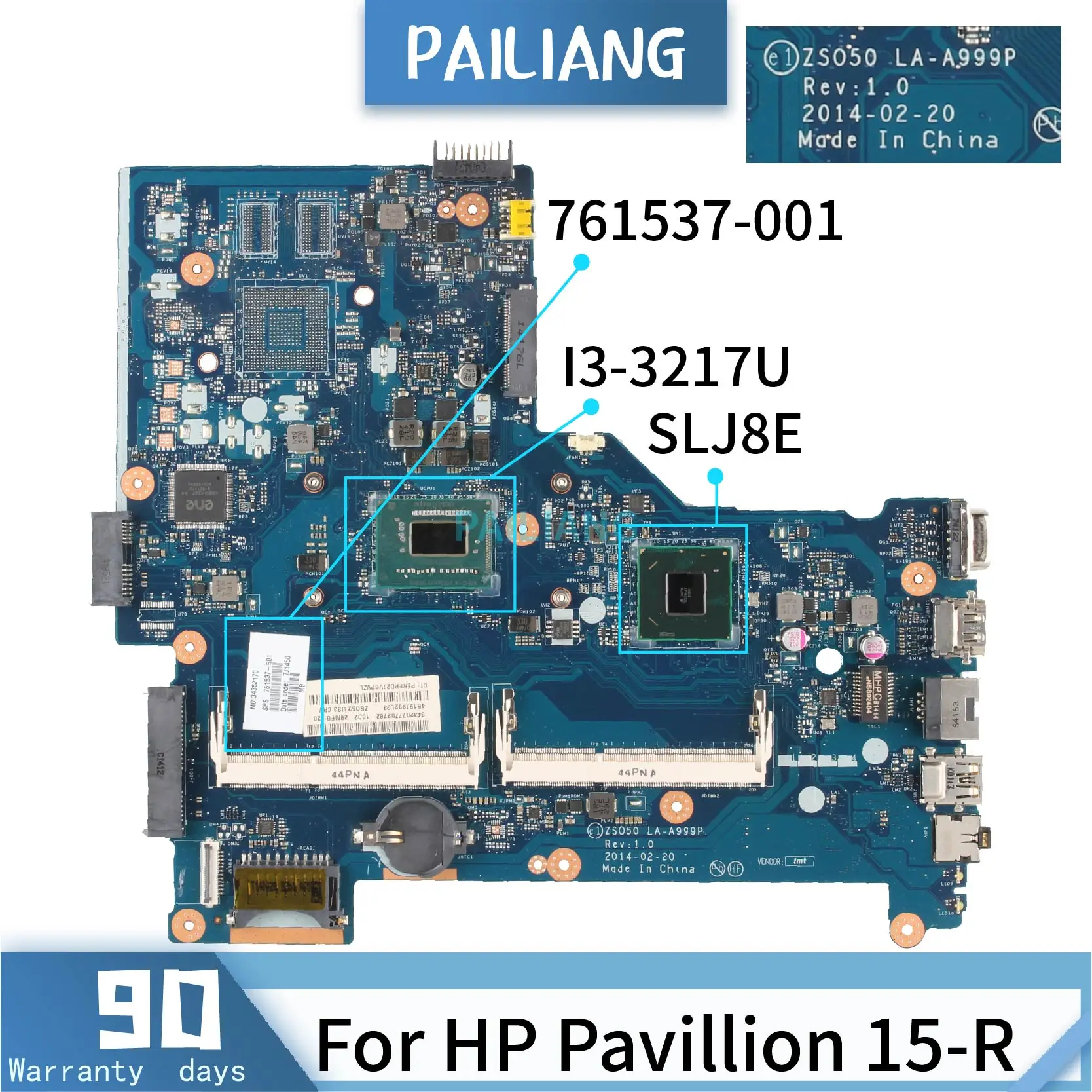price cut  PAILIANG Laptop motherboard For HP Pavillion 15-R LA-A999P 761537-001 Mainboard Core SR0N9 I3-3217U