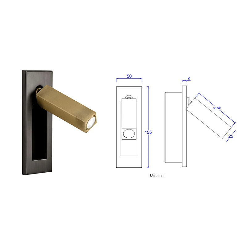 Minimalist Retro Bedroom LED Wall Lamp Hotel Bedside Recessed Wall Light