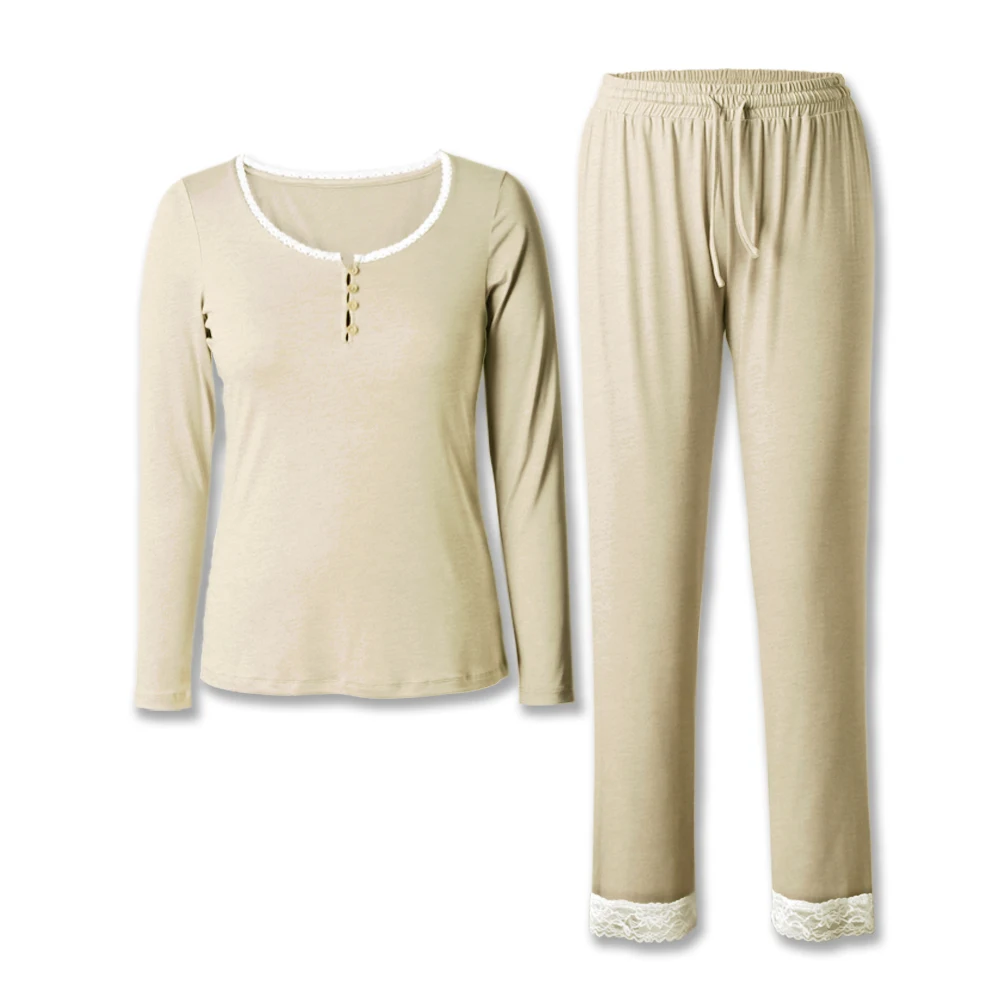 

Neatie Kiddie Solid Women Pajamas Set Home Lounge SetS Soft Clothes Long Sleeve Top Full-length Pants Sleepwear Night Pajamas