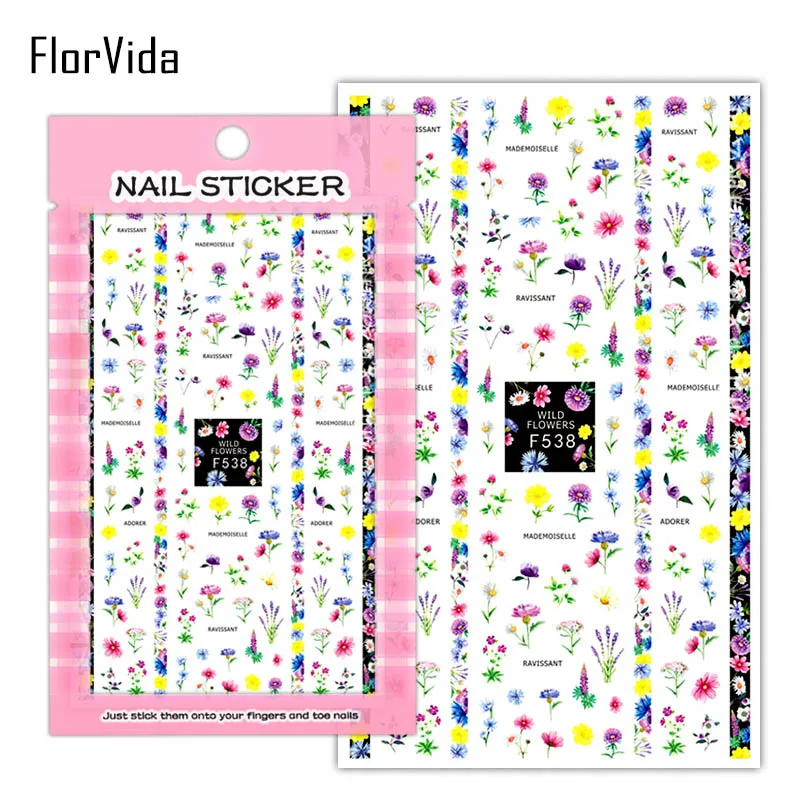 FlorVida F214-220 3D слайдер для ногтей золотые черные наклейки Переводные картинки с бабочками клейкий дизайн для маникюра Советы украшения для ногтей
