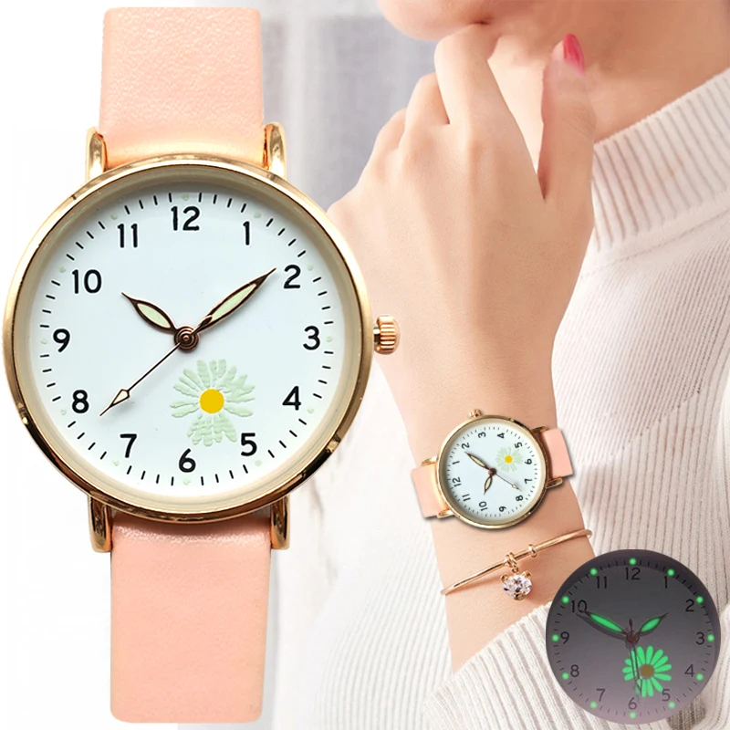 

New Small Daisies Watch Women Fashion Casual Leather Belt Watches Simple Ladies' Small Dial Quartz Clock Dress VSCO Wristwatches