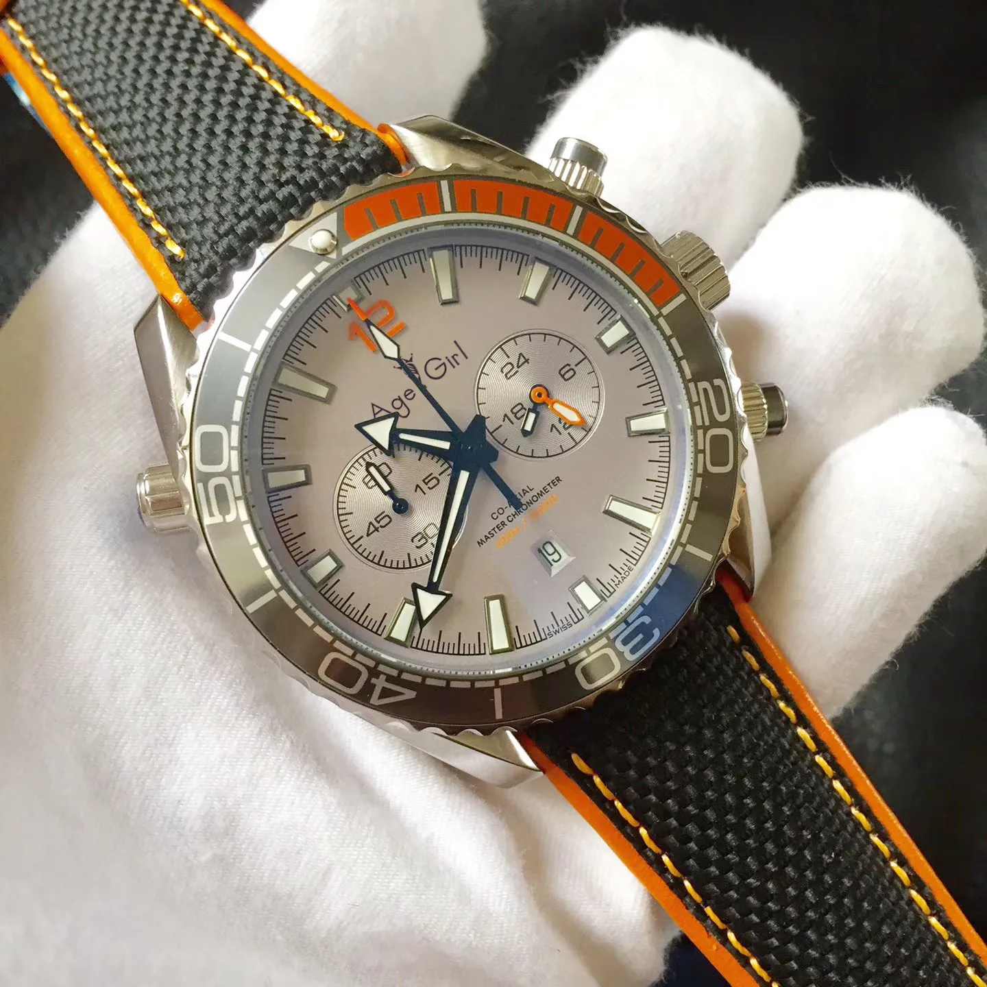 

Luxury Brand New Men Professional Sport Watches Fashion Stainless Steel Orange Black Grey Chronograph Sapphire Ceramic Bezel AAA