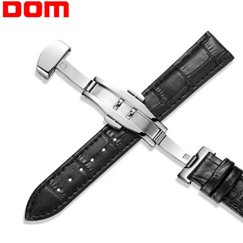 

DOM New Watch Strap Genuine Leather Women Men High Quality Brown Black Waterproof Butterfly Buckle 20mm Wristwatch Band Bracelet