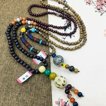 

Zheru Natural Bodhi Good Luck Bead Pendant Paired with Multicolor Wood Bead Necklace Exquisite Men and Women Sweater Chain