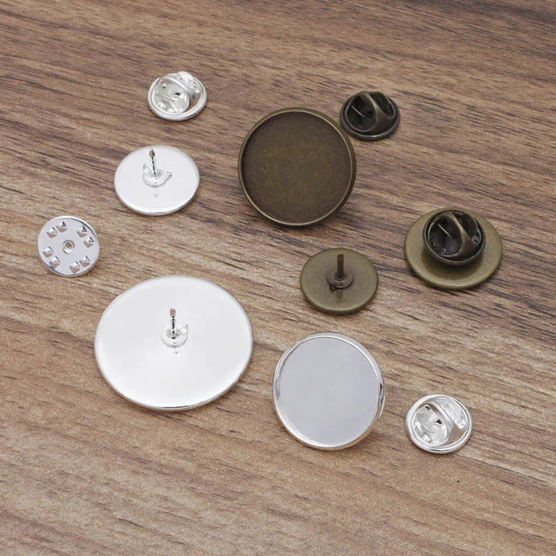 

10sets/lot 12-25mm Metal Brooch Cabochons Blank with Pin Backs Settings For Diy Jewelry Making Brooches Findings Accessories