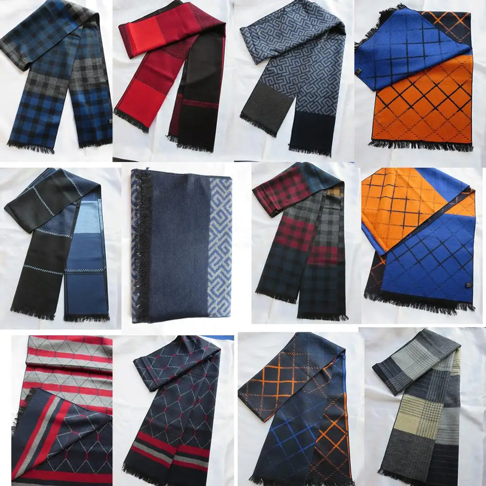 Мужской шелковый шарф винтажный зимний теплый шейный платок двухсторонний мягкий ворс 180*32 см