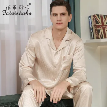 

Mens Silk Pajamas Sets Plaid 2020 Long Sleeve Winter Autumn Homewear Sleepwears Plus Size Man Pajamas Set Silk Home Wears 3XL