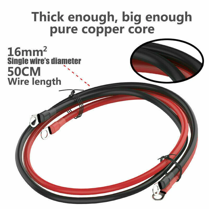 2 cavi per batteria, 16 mm², cavo per batteria in rame da 12 V, con morsetti ad anello M8, rosso e nero, per auto, camion, moto, camper, marine, solari (M8 16 MM²