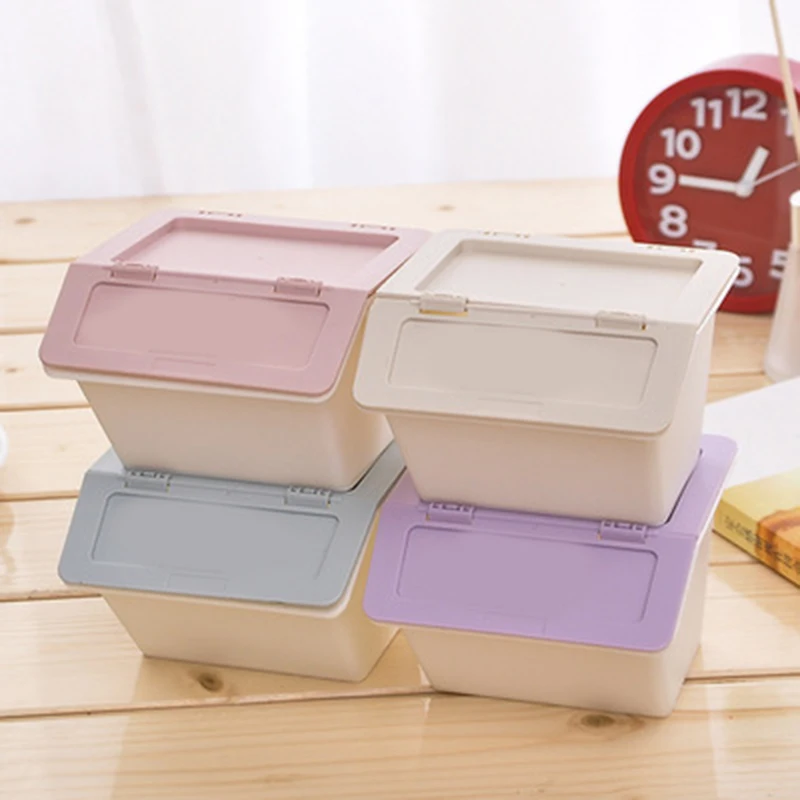 Desktop Plastic Storage Box Stationery Holder School Office Supplies Storage Box with Cover Stackable