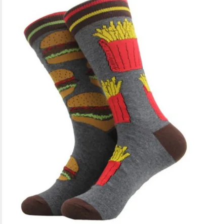 Высококачественные носки из чесаного хлопка с рисунком еды, Длинные забавные Веселые мужские носки, Новые повседневные носки для скейтборда