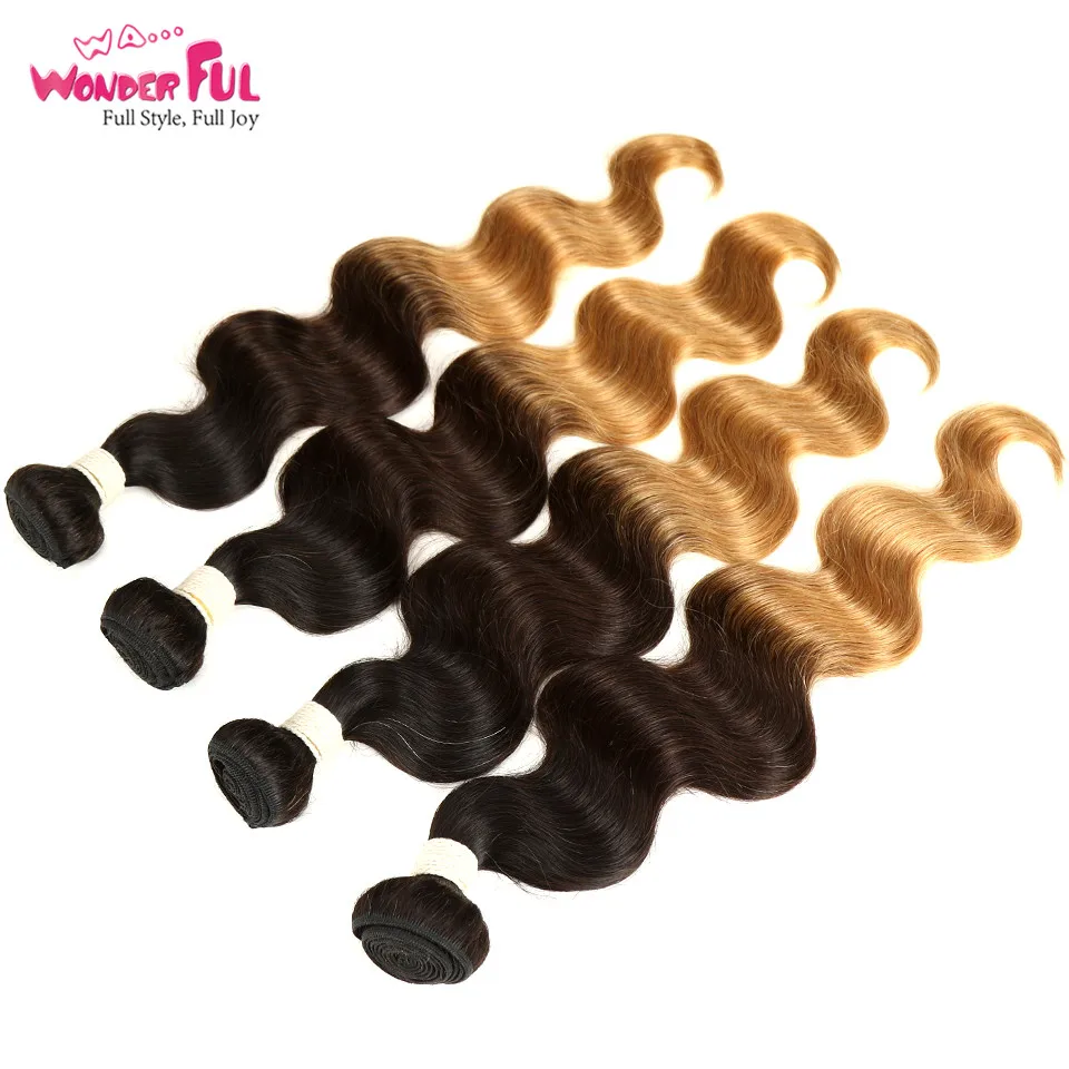 WA. чудесная объемная волна 10-22 дюйма м Remy индийские человеческие волосы 1B/4/27#1B/4/30# Омбре наращивание волос 4 пряди