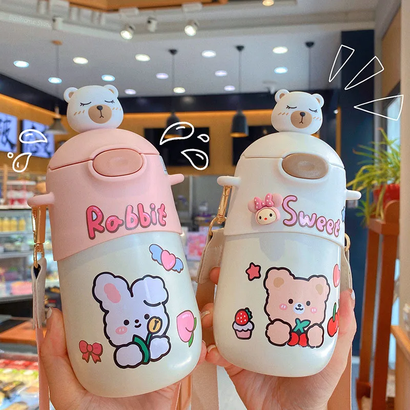 400ml Stainless Steel Thermal Water Bottle For Children Cute Cartoon Thermos  Mug With Straw Leak-Proof Insulated Cup Drinkware - AliExpress