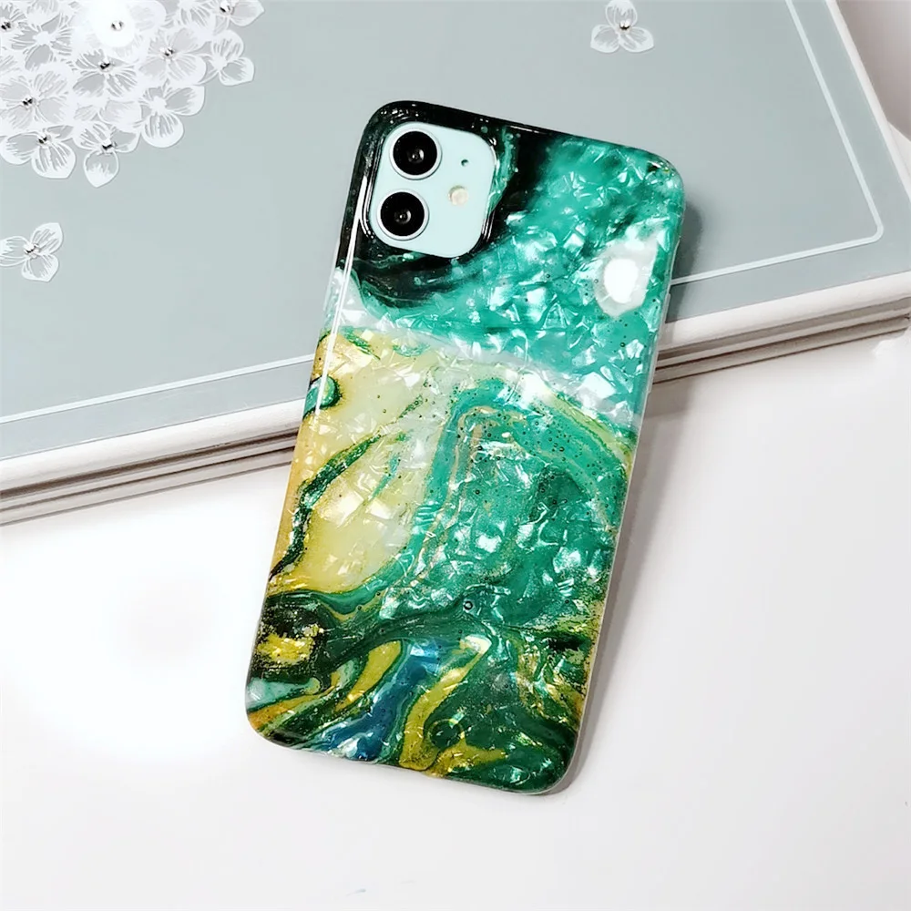 2 Глянцевый мраморный чехол для iphone XR, чехол с блестящим рисунком раковины, силиконовый чехол для iphone 6S 7 8 Plus X XR XS Max 11 Pro, чехол 11 - Цвет: 2
