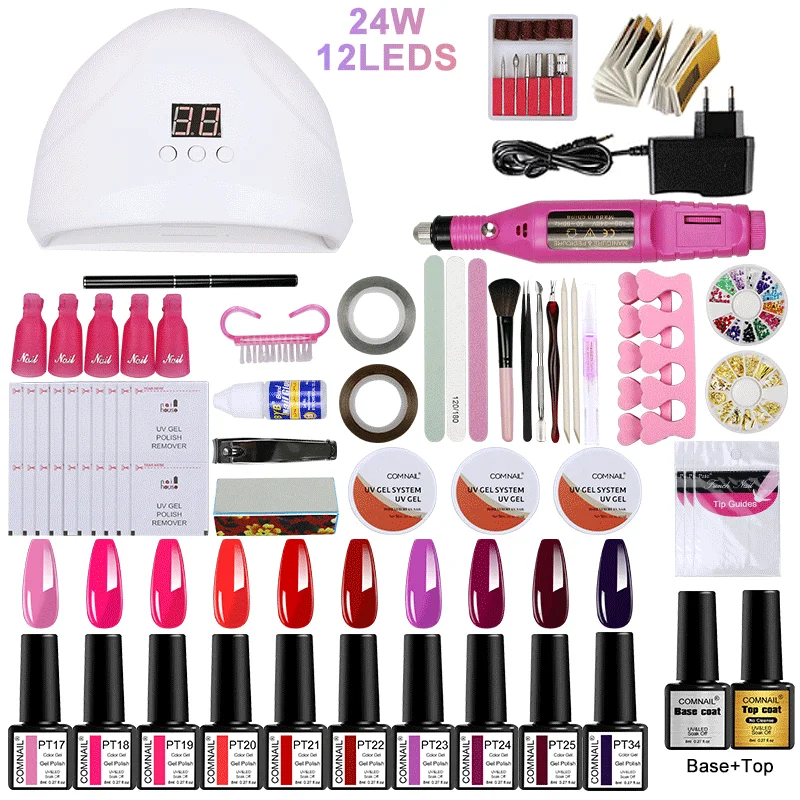 Gel Nail Polish Set With 24W 12LEDs Dryer Electric Drill Soak Off UV LED Long Lasting Lacquer Art Tools | Красота и здоровье