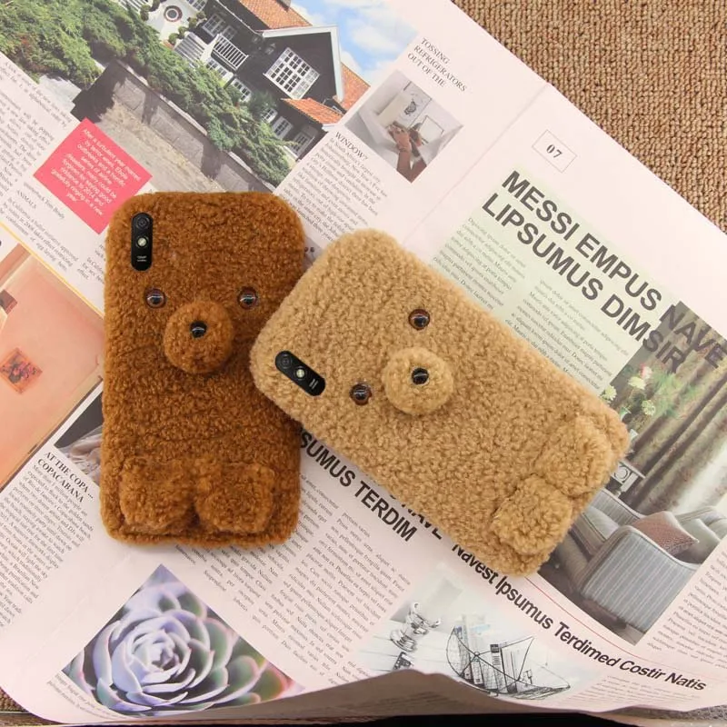 

Case For Xiaomi Redmi 9A Fashion Silicone Soft Back Cover For Redmi 9A 9 A Luxury Cute Warm Furry Plush Teddy Bear Phone Cases