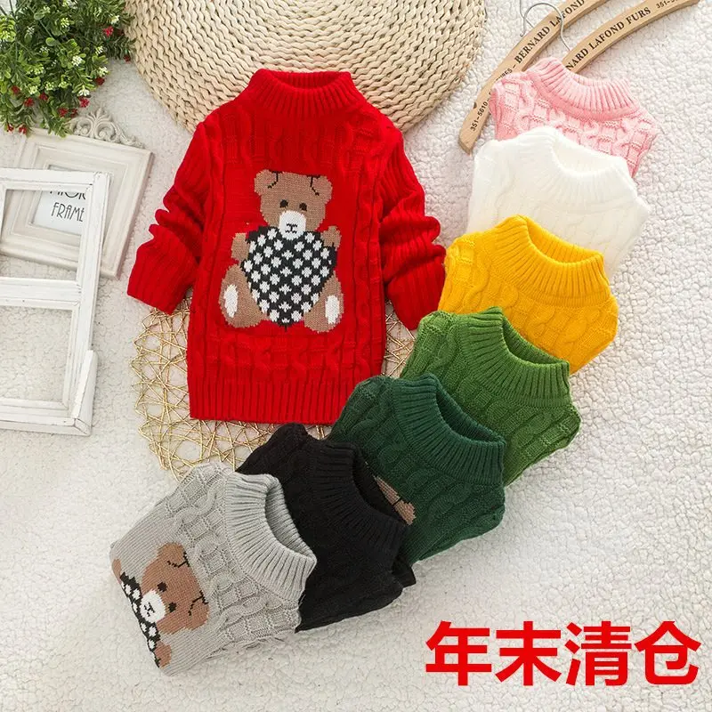 

Kids' Sweater Autumn And Winter 2018 New Style Brushed And Thick BOY'S Knit Low Waist Jersey Girls Baby Sweater High Collar