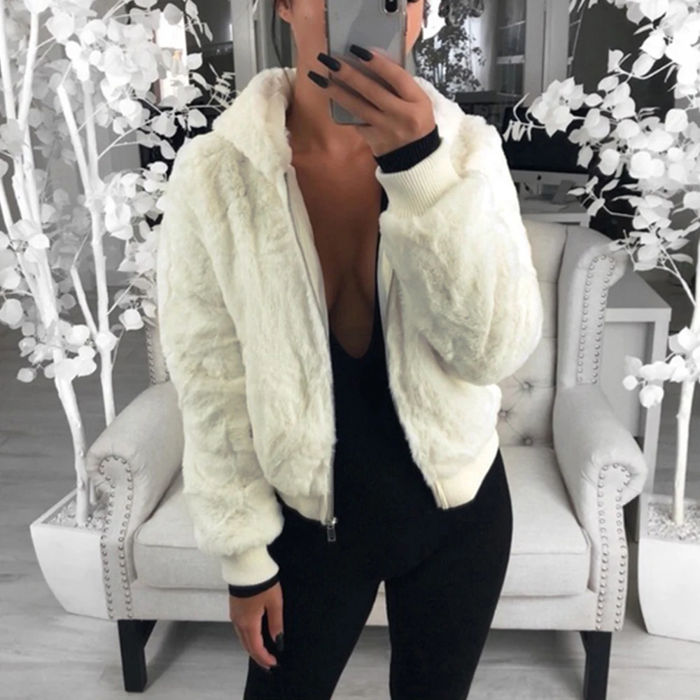 Faux Fur Coat Women With Hood New Oversize Coats High Waist Female Slim Fit Overcoat Tops Winter Warm Plush Jackets Outwear