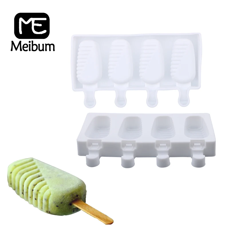 

Meibum 4 Cavity Silicone Ice Cream Molds Children Fruit Juice Popsicle Maker Frozen Cube Tray Lolly Sucker Dessert Mould