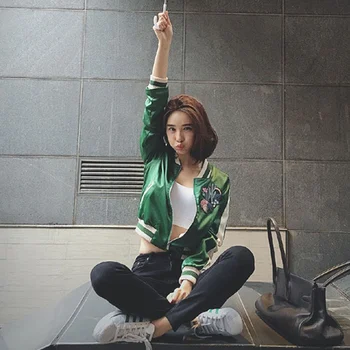 

2020 New Spring and Autumn Satin Jacket Women Embroidery Baseball Uniform Short Flight Blazer Jackets Womens Jackets and Coats