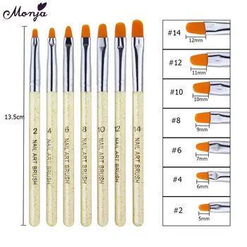 

Monja 7Pcs/Set Nail Art Gold Handle Acrylic UV Gel Extension Builder Painting Brush Pattern DIY Design Drawing Pen Manicure Tool