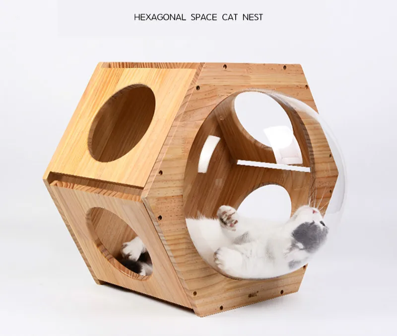 

Space capsule solid wood cat litter, transparent window, cat house combination, climbing frame, supplies