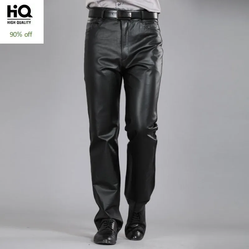 

Casual Pants Men Genuine Leather Winter Streetwear Korean Fashion Fleece Lining Trousers Motorcycle Sheepskin Straight Warm Male