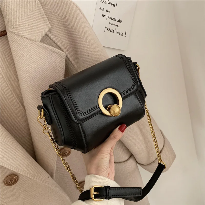 

2019 Winter New Style WOMEN'S Bag Car Suture Solid Color Trapezoid Bag Casual Rivet Shoulder
