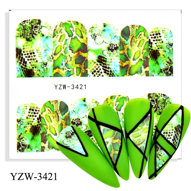 Colorful Face Flower Stickers Nail Stickers Transfer Nails Water Decal Nail Decals Leaf Sticker Series Watermark Nails Geometric YZW-3421