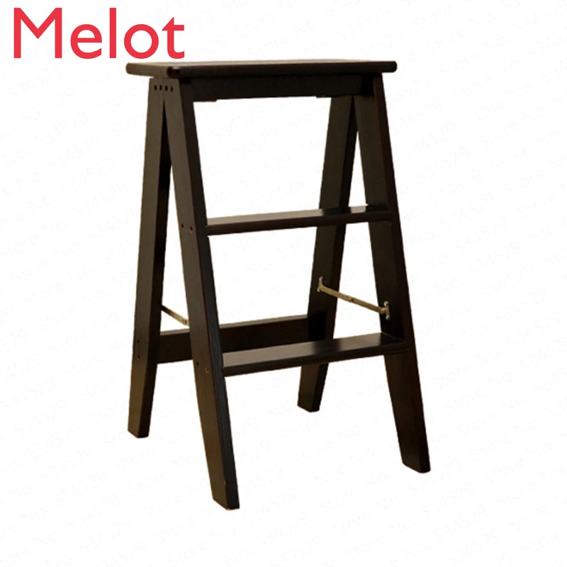 

Household Multi Function Folding Ladder Stool Solid Wood Ladder Ascending Platform Step Stool Dual Purpose Rack Stair Chair