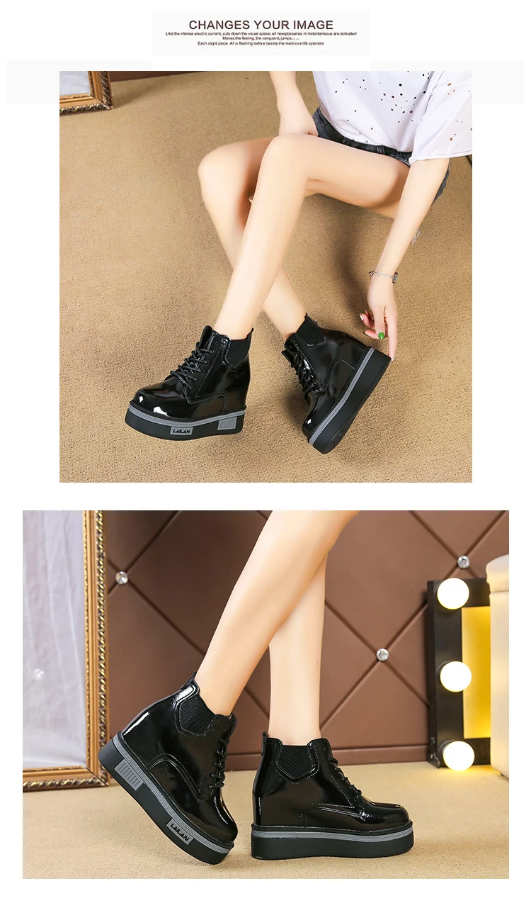 SWYIVY/обувь на танкетке из искусственной кожи со шнуровкой; Женская Осенняя повседневная обувь года, увеличивающая рост; женские ботильоны для женщин; женские ботинки на платформе