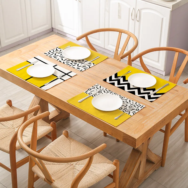 

Elife Geometric Table Napkins Pattern Yellow Wave Bohemian Linen Kitchen Decoration Coffee Shop Hotel Decor Tablecloth 42*32CM