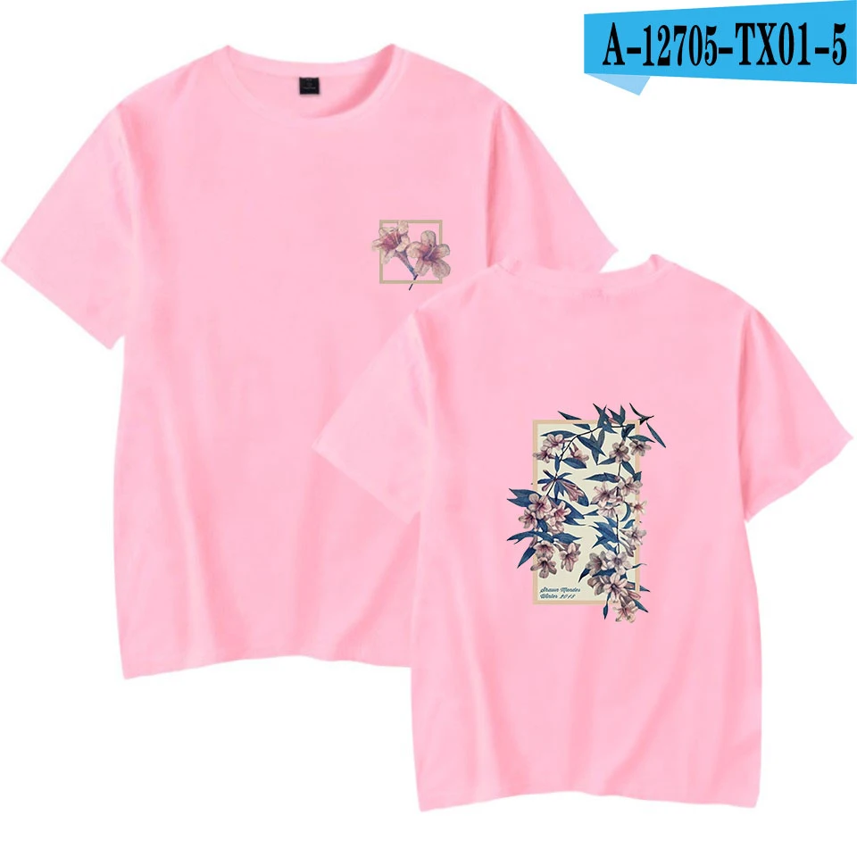 SHAWN men DES Flower Raglan Harajuku футболка женские и мужские топы с коротким рукавом Футболка Повседневная K-pop размера плюс футболка Прямая поставка - Цвет: pink