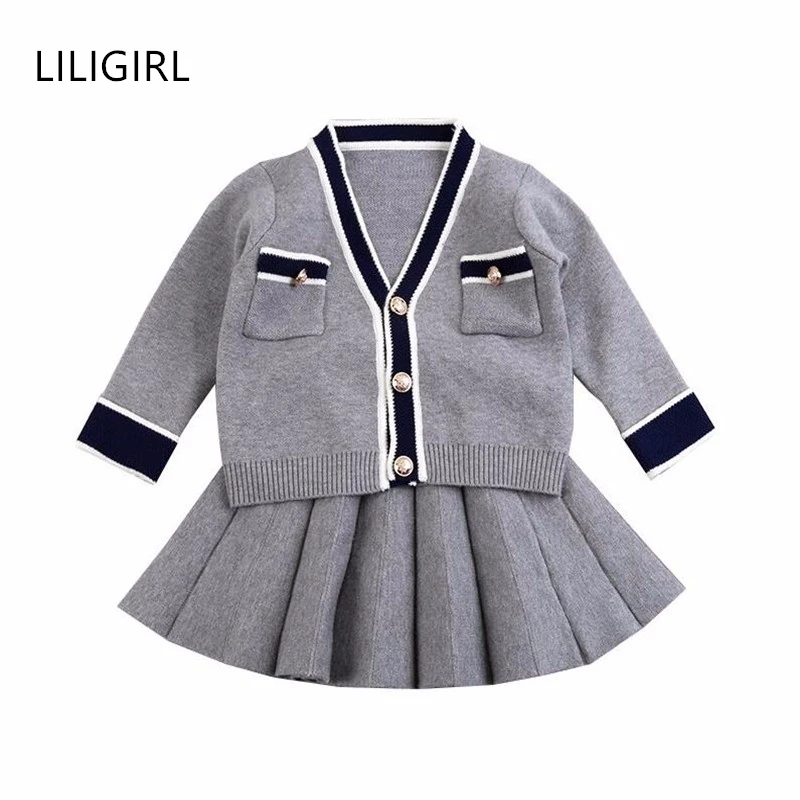 

Children Sweater Clothes Set 2019 New Girls Knit Cardigan Jacket+Skirt Two-Piece Suit for Baby Kids Warm Cute Coat Clothing Sets