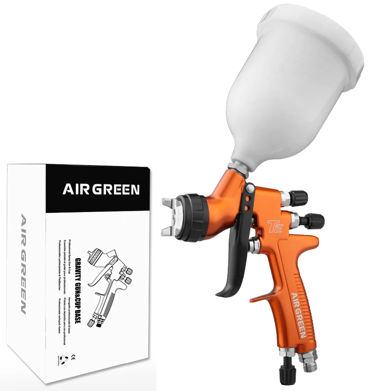 Top-coat HVLP Paint Sprayer Gravity Feed 1.3mm Caliber with Stainless Steel Hood 600mL Cup