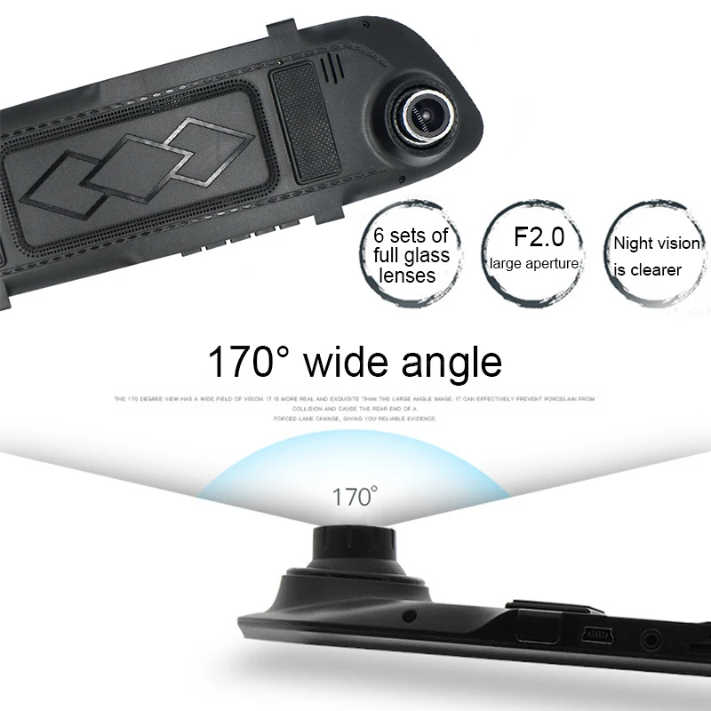 

5" Dual Lens Auto Camera Video Recorder Video Night Vision Registrator HD 1080P Car Dvr Dash Camera Touch Screen Rearview Mirror