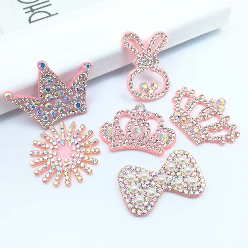 15Pcs Padded Rhinestone Pearl Crown Sunflower Bow Rabbit Bear Applique for DIY Clothes Hat Headwear Hair Clips Decor Patches | Дом и сад