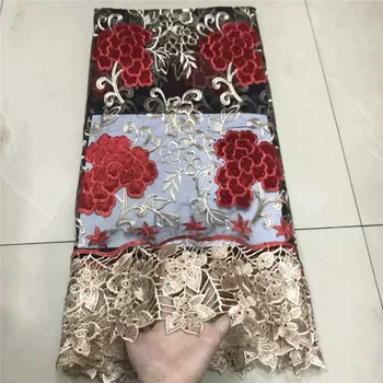 

Hot selling French style lace 5 yards / lot cheap African laces fabric Red high quality African tulle net laces fabric df65-3108