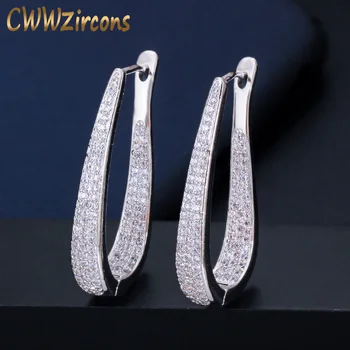 

CWWZircons Micro Pave Cubic Zirconia Stone White Gold Luxury Big Hoop Earrings New Fashion Jewelry Gift for Women Brincos CZ593