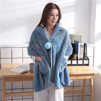 

Warm Wearable Blanket For Adults Women Shawl Cape Solid Plush Fuzzy Soft Fleece Throw Blanket On Bed Sofa Travel Office Blankets