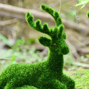

Artificial Plant Simulation Animal Moss Green Plant False Moss Stag Deer Garden Interior Decoration Fake Plant Potted, C