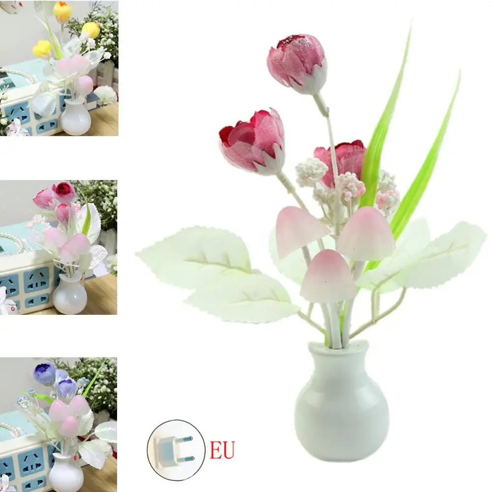 

DishyKooker Romantic Tulip Shape Light Sensor Night Light for Bed Room Decor European Regulation
