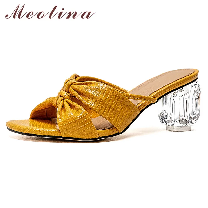 

Meotina Summer Slides Women Shoes Elegant Cutout Thick High Heels Shoes Transparent Open Toe Slippers Ladies Sandals Size 34-43